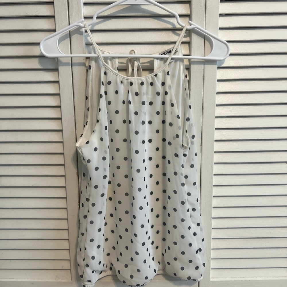 Express White and Black Polka Dot Blouse